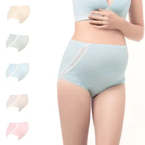 Logo personalizado transpirable encaje ajustable cintura alta algodón mujeres embarazadas ropa interior de maternidad bragas