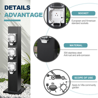 Poteau de distribution électrique extérieur en métal à 3 prises avec kit de boîtier, poteau électrique résistant aux intempéries pour jardin, piscine et extérieur