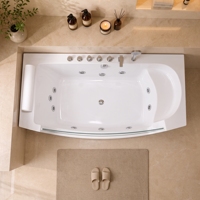 Bañera de Hidromasaje de Lujo en Forma de D de Acrílico de 35x73 Pulgadas con Reposacabezas Blanco y Panel Frontal de Vidrio Transparente