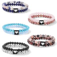 Ensemble de bracelets élastiques doubles pour couple XM, perles en pierre volcanique et turquoise blanche de 6 mm, accessoires de gros
