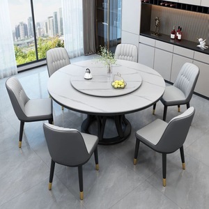 Tavolo da Pranzo Rotondo Moderno di Lusso con Piano in Pietra Sinterizzata Lucida e Base a Colonna Scultorea per Arredamento Villa - Product Image 5