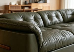 Sofá Chesterfield de 3 plazas en cuero genuino verde con respaldo capitoné y base de madera para sala de estar - Product Image 4
