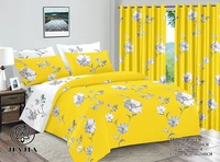 Vente Flash Parure de Lit 6 Pièces Draps de Lit Coton Design AB 2 Draps-Plats & 2 Taies d'Oreiller & 2 Rideaux