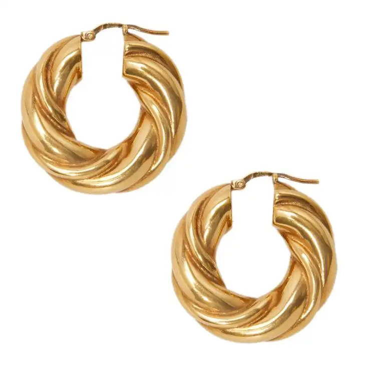 Trendy Antique Jewelry Women Gold Plated Chunky Bold Twisted Rope Hoops Hollow Twisted Hoops Gold Thick Hoop Earrings