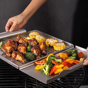 Wajan pemanggang persegi panjang baja antikarat Kemah 2-in-1, wajan potong panggangan piring pemanggang BBQ luar ruangan 2-in-1 - Product Image 5