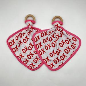 Coloful Cute Printing Bamboo Lovey con anillo <span class=keywords><strong>de</strong></span> madera Seguridad Niños Ropa <span class=keywords><strong>de</strong></span> cama Producto Ropa <span class=keywords><strong>de</strong></span> bebé Accesorio 2025 Soft Lovey - Product Image 5