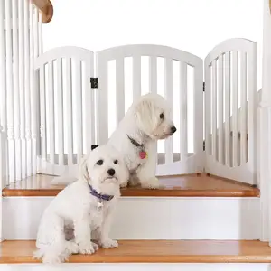 24英寸现代可折叠白色独立式木狗屏障室内宠物楼梯门板