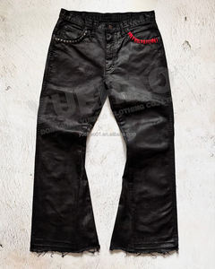 Custom Streetwear di alta qualità con fondo a campana a vita bassa borchiata oversize stivali da cera a gamba larga svasati pantaloni larghi in Denim di jeans per gli uomini - Product Image 1