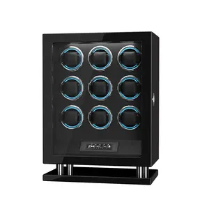 DUKWIN-Caja de enrollador de reloj con bloqueo de huella dactilar, enrollador de reloj automático para 9 relojes con luz RGB incorporada