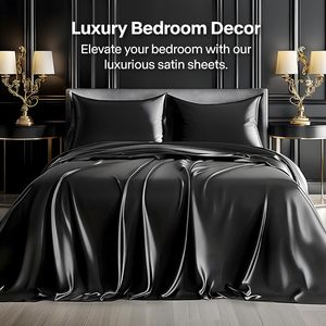 Set di trapunte in raso di lusso 4 pezzi morbido nero setoso <span class=keywords><strong>lenzuola</strong></span> da letto moderno King Size con rivestimento in lana - Product Image 2