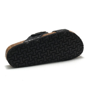 Sandalias Negras de Cuero Genuino con Tiras Cruzadas y Hebilla, Suela de Corcho, Chanclas de Verano con Punta Abierta, Estilo Clásico - Product Image 3
