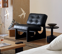 Fauteuil inclinable moderne en bois massif imperméable et durable, revêtement en cuir ciré à l'huile, design de créateur, dossier, appartement, salon, doux