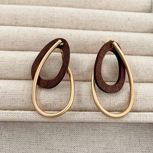 Boucles d'oreilles pendantes géométriques en bois plaqué or pour femmes, bijoux tendance - Product Image 5