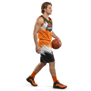 Custom Sublimation Basketball Uniform Breathable Moisture-Wicking Quick Dry V-neck Sleeveless STORM FIT <b>Black</b> White 100% - Product Image 4