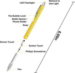 Stylo multifonction 9 en 1, cadeau innovant pour hommes avec lumière LED, règle, stylet, niveau à bulle/tournevis, cadeaux uniques et gadgets pour papa - Product Image 2