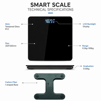 Balance de salle de bain numérique multifonction moderne ultra-mince portable en verre trempé personnel, capacité maximale 180 kg, 260 mm, pour adulte