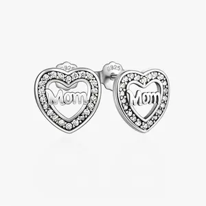 Mother and Daughter Family Earrings Classic S925 Sterling Silver Vintage Love Heart Stud Earring Fashion Jewelry For Ladies