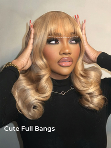 Body Wave Lace Front Wig Honey <strong>Blonde</strong> Curtain Bangs Virgin Brazilian Human <strong>Hair</strong> 2x6 Deep Part Glueless Salon Grade Soft - Product Image 3