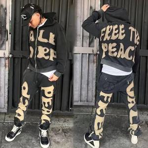 Ensemble survêtement personnalisé pour homme, streetwear, patchwork déchiré, sweat-shirt et pantalon de survêtement, ensemble de survêtement - Product Image 3