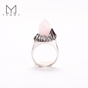 Bague Minérale en Argent Réglable Bijoux en Cristal Naturel Quartz Point Pierre Gemme Bague en Pierre Précieuse - Product Image 3