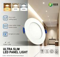Plafonnier LED encastré ultra-mince de 4 pouces, 5 températures de couleur sélectionnables, 10W, sans boîtier, homologué ETL IC pour emplacements humides