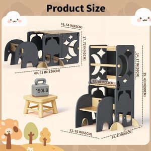 <b>Toddler</b> Standing <b>Tower</b> 4-in-1 Kitchen Stool Foldable with Double Blackboard - Product Image 2