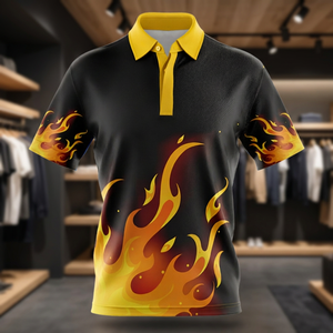 Polo Personalizado para Hombre con Estampado de Llamas, Manga Corta, Tejido de Poliéster, Informal, Deportivo, Uniforme para Equipo - Product Image 3