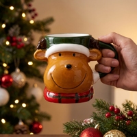 Vente en gros de tasses en céramique de Noël, lot de 4 modèles assortis (Père Noël, Bonhomme de neige, Renne, Pingouin), 350 ml, pour café et thé, avec logo personnalisé, fournisseur de cadeaux