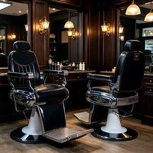 Fauteuil de <span class=keywords><strong>Barbier</strong></span> Édition <span class=keywords><strong>Prestige</strong></span> avec Surpiqûres Contrastées, Colonne Blanche, Hydraulique et Inclinable pour Salon - Product Image 2
