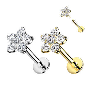 Boucles d'oreilles labret personnalisables en or massif 14K avec filetage interne, diamants de laboratoire, bijoux de piercing raffinés, vente en gros, tige 18G 16G - Product Image 4