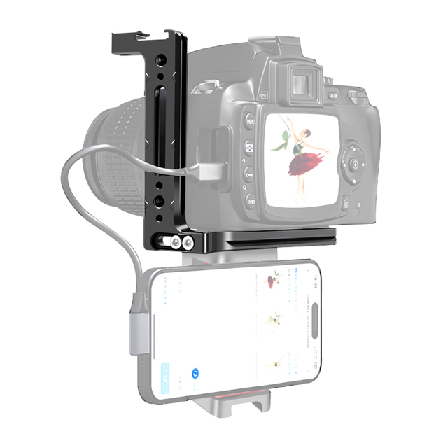 Aluminum Alloy SLR 38mm Quick Release L Plate QR Board Base Phone Bracket with Cold Shoe Mount for ARCA Ball Head Tripod Cameras
