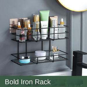 Estante de Almacenamiento de Pared Moderno y Ecológico de Hierro para Ducha y Artículos de Baño con Soporte para Especias de Doble Capa, Tamaño Personalizado - Product Image 1