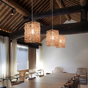 Japanese <b>Style</b> Rattan Chandelier Square Three <b>Headed</b> LED Pendant Light For Restaurant Guesthouse Commercial Use - Product Image 1