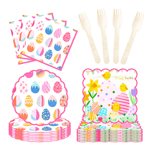 DAMAI <b>Easter</b> Supplies Colour Party Decoration for <b>Easter</b> Egg Party Tableware Set Disposable Scalloped Paper Plates - Product Image 3