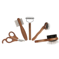 Nouvel ensemble de toilettage pour animaux 5 en 1, ciseaux à ongles en bois, peigne à démêler, peigne à enlever les poils, kit de toilettage pour chiens et chats, emballage en tube en papier