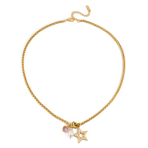 Collier en chaîne dorée avec pendentif étoile, cœur rose, perle et zircon pour femme, à porter au quotidien - Product Image 5