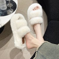 Pantoufles en peluche à semelle épaisse antidérapante à bout ouvert pour femmes, commande personnalisée bienvenue