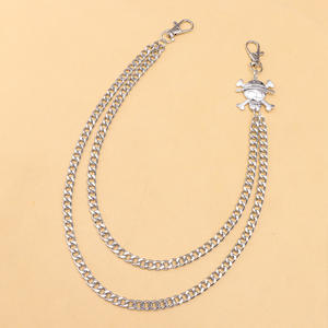 Cadena de cintura punk para hombre, de plata tibetana, doble capa, con accesorio de calavera, cadena corporal de moda casual - Product Image 6