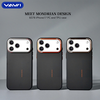 VAWI B378 Coque de téléphone magnétique PC Meet Mondrian pour 14 15 16 17 Pro Max avec cadre d'objectif métallique antichoc