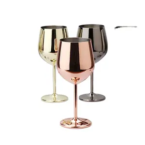 Custom 17oz oro rosa rame placcato oro bicchieri da vino da Cocktail in metallo calice Champagne Flute in acciaio inox vino rosso tazza di vetro