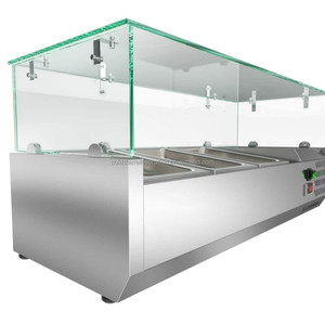 Table de préparation commerciale de comptoir avec couvercle anti-poussière en verre trempé, armoire de conservation des ingrédients - Product Image 1