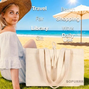 Sac fourre-tout en toile de coton personnalisé avec logo, réutilisable, écologique, avec cordon de serrage, sac de plage - Product Image 4