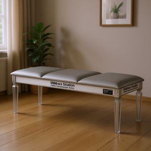 Banco Clásico Antiguo DB de Madera Maciza Plateada con Patas de Acrílico y Acento de Espejo, Decoración de Cristal de Estilo Contemporáneo - Product Image 2