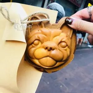 Köpek kafa şekilli Waffle makinesi elektrikli 220V ticari fransız Bulldog Taiyaki yapma makinesi satılık