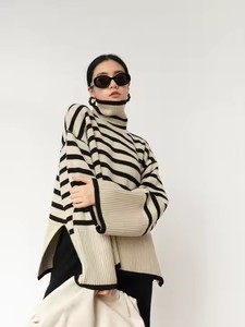 Nuovo Maglione Pullover da <span class=keywords><strong>Donna</strong></span> Autunno Inverno 2025, Moda Casual a Righe con Collo Alto - Product Image 3