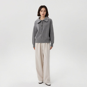 Suéter de punto de lana de estilo <span class=keywords><strong>italiano</strong></span> para mujer 100% jerséis de punto de cuello extendido con cremallera frontal de lana pura OEM ODM/venta al por mayor - Product Image 3