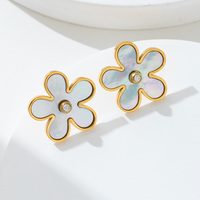 Offre Spéciale : Boucles d'oreilles en acier inoxydable plaqué or 18 carats avec coquille d'ormeau Blossom, marque privée Philippines, fabricant de bijoux
