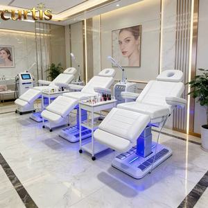 Moderna Camilla de Masaje Facial para Salón de <span class=keywords><strong>Belleza</strong></span> <span class=keywords><strong>y</strong></span> Spa, Ajustable, Eléctrica, Reclinable, 3 Motores, Cuero PU, Acero Inoxidable, para Sala de Estar - Product Image 4