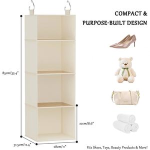 Hanging Closet Organizer, 4-<b>Shelf</b> Closet Hanging <b>Storage</b> <b>Shelves</b>, Non-woven Fabric with Sturdy Metal Hooks for Clothes Organizer - Product Image 4