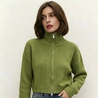 Neu Eingetroffen: Einfarbiger Stehkragen-Cardigan mit Doppelreißverschluss-Design, Langen Ärmeln und Lässigem Herbst-Modestil für Damen
